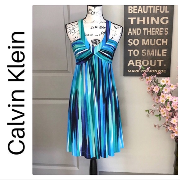 Beautiful Calvin Klein Blue Striped Babydoll Dress - Picture 2 of 8